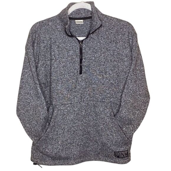 PINK Victoria Secret Wms Sz XS Gray Black Knit 1/2 Zip Pullover Athletic Sweater - Picture 1 of 4